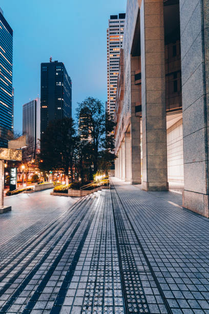 istock Empty footpath in office park, Shinjuku, Tokyo 2202173753