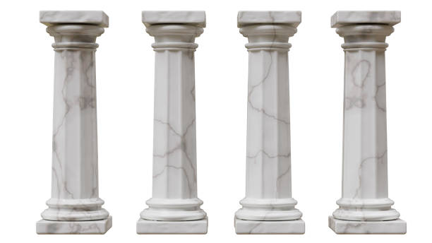Four marble pillars columns ancient Greek isolated on white, 3d render
