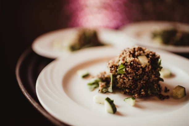 Quinoa salad with raspberry vinegarette at wedding reception dinner
