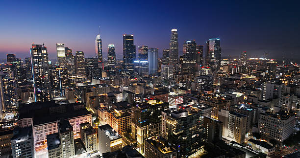 istock Downtown Los Angeles, California at Twilight - Drone Shot 2202190029