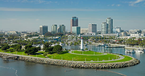 istock Lions Lighthouse with Waterfront in the Background in Long Beach, CA - Aerial Shot 2202192513