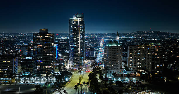 istock Illuminated Long Beach, California on a Clear Night - Drone Shot 2202192572