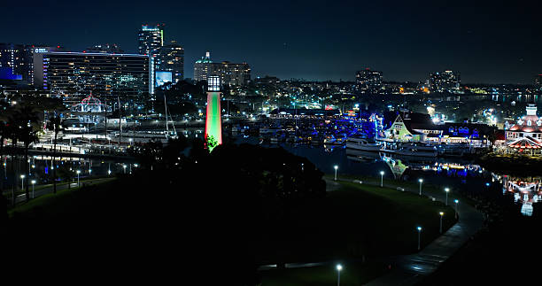 istock Waterfront on a Clear Night in Long Beach, CA - Aerial View 2202192588