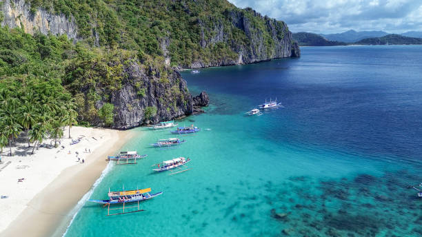 istock Aerial view of 7 Commandos Beach in El Nido, Palawan 2202196984