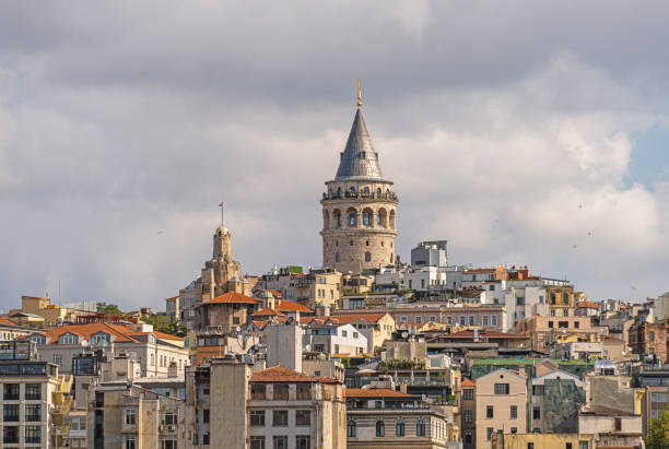 Galata tower at sunset in Istanbul, Turkiye