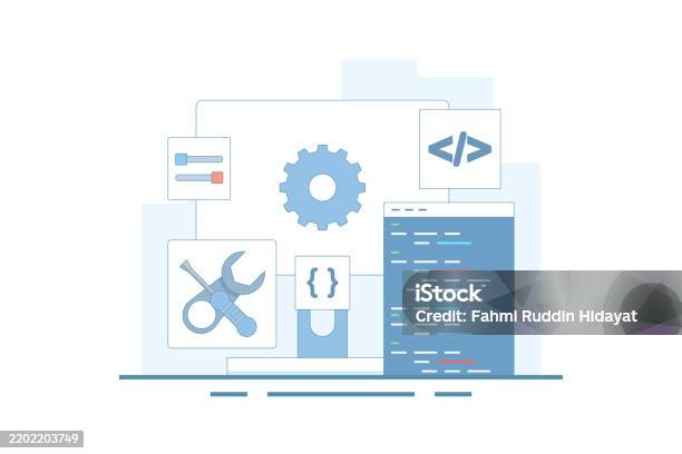 Software Configuration Coding Software Development Concept Coding And Configuration Of Gears On A ...