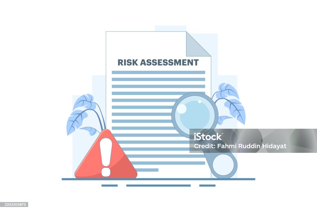 Assessing Danger Risk Assessment Concept Document With Magnifying Glass And Warning Sign ...