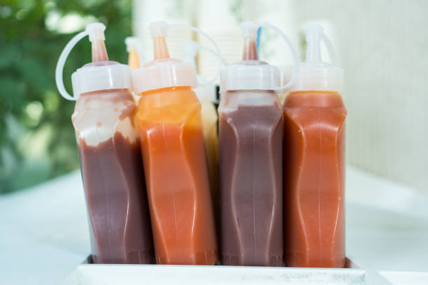 Chili Sauce and tomato sauce in plastic bottle for customer