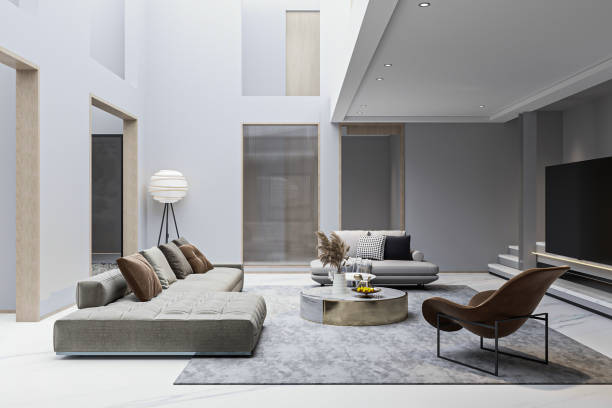 istock Modern Minimalist Living Room with Double Height Ceiling 2202211110