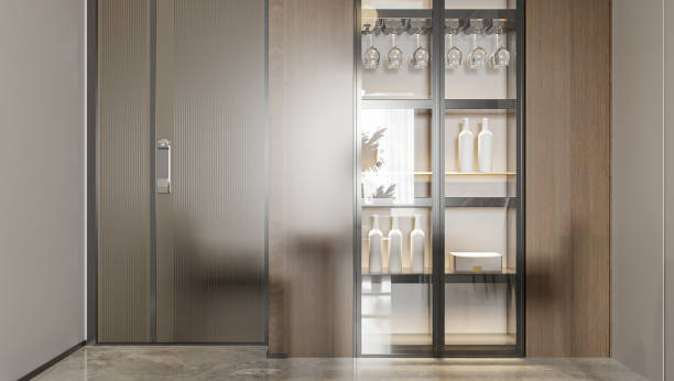 istock Modern Wine Storage Cabinet with Glassware and Bottle Display 2202211436