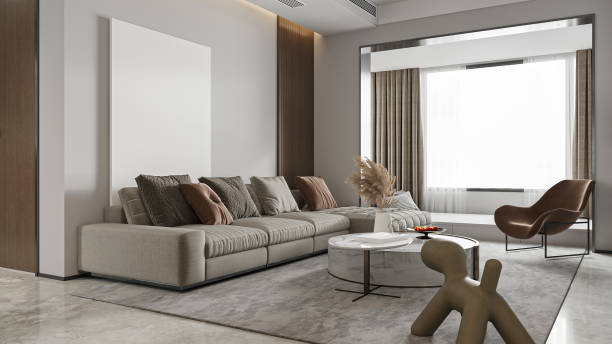 istock Modern Living Room with Large Sectional Sofa and Window View 2202211457