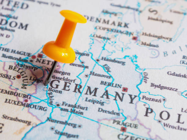 istock GERMANY pin marked on the world map. 2202216047