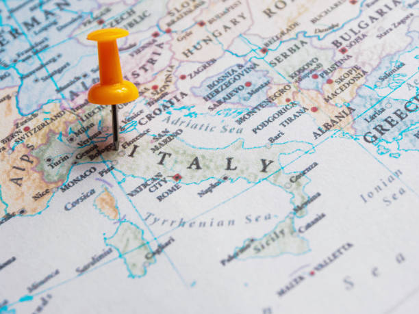 istock ITALY marked on the world map. 2202216061