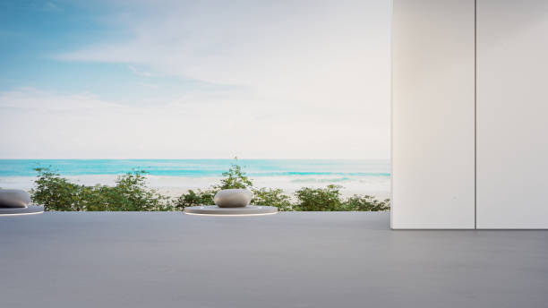 istock Sea view empty terrace of luxury summer beach house. 2202220043