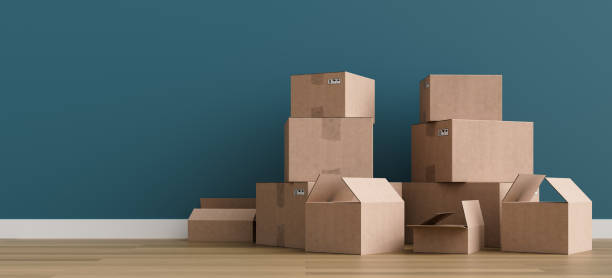 istock Concept of packing for moving house. 3d rendering 2202223554
