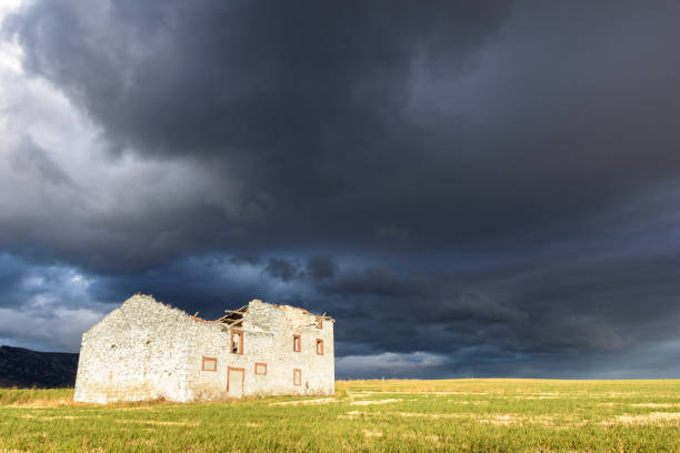 istock Abandoned house under stormy sky in La Bureba, Spain 2202232035