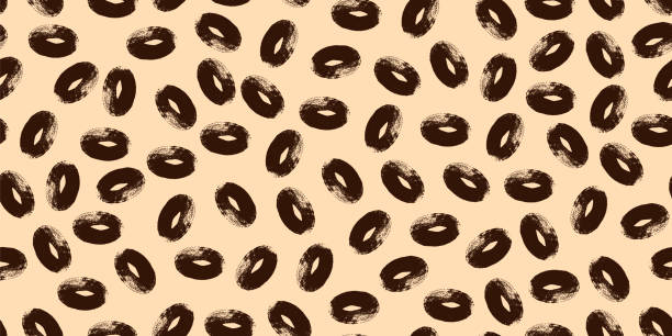 Hand Drawn Dots in Seamless Pattern, Circular Doodle and Grunge Ovals. Brushstroke circles with grungy texture, playful background with black dots. Vector illustration
