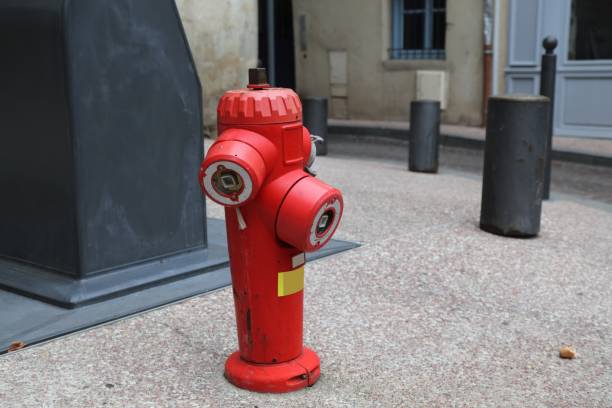 Fire hydrant illuminated by streetlights in downtown Saint Augustine Florida.