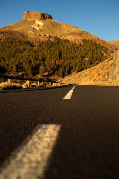 a mountain road on the el teide mountain range on tenerife island