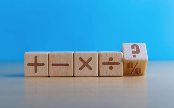 istock Mathematical Operations, Plus, Minus, Multiply and Divide Symbols on Wooden Cube 2202241574