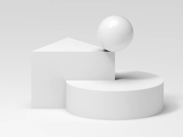istock Abstract arrangement of geometric forms such as sphere, wedge and cylinder 2202245056