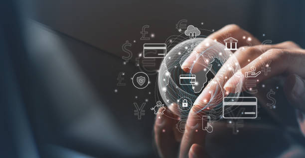 istock Virtual bank, Online banking, internet payment, e-transaction, financial technology. Woman using mobile phone for e-payment via mobile banking app with financial technology, e-wallet currency exchange 2202252715