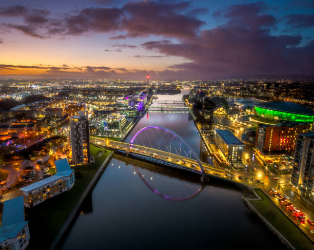 istock Aerial Clyde river Glasgow with Arc bridge, armadillo convention center and millenium 2202255446