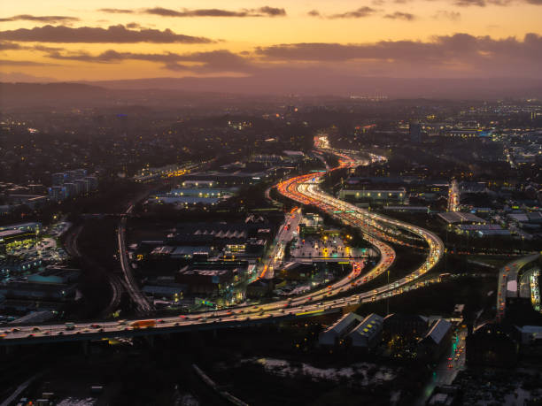 istock Night aerial traffic jam rush hour highway junction Glasgow Scotland 2202255597