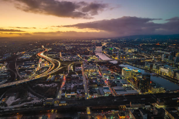 istock Night aerial traffic jam rush hour highway junction Glasgow Scotland 2202255651