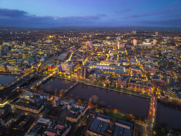 istock Night aerial drone downtown Glasgow city Scotland Clyde river 2202255653