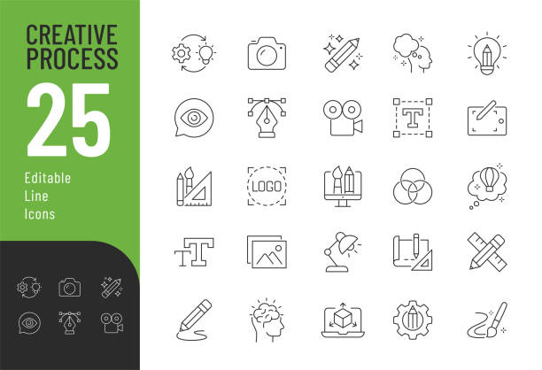 bildbanksillustrationer, clip art samt tecknat material och ikoner med creative process line editable icons set. - kreativitet
