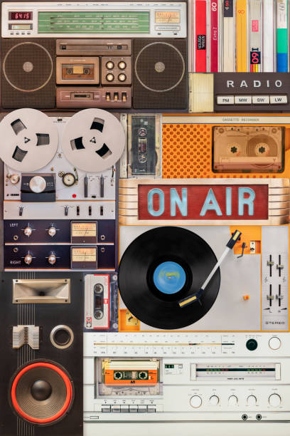 istock Vintage turntables, speakers, compact cassettes and recorders 2202271577
