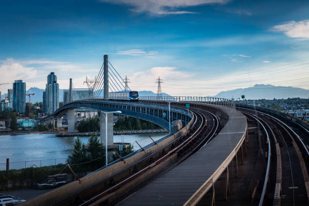 view to an elevated railway track in Vancouver in Canada
