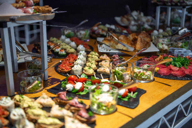 istock Exquisite buffet display featuring a vibrant assortment of canapes for a sophisticated gathering 2202275134