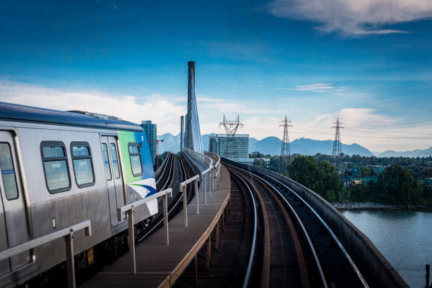 view to an elevated railway track in Vancouver in Canada