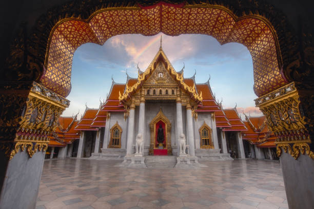 istock The rainbow is above Wat Benchamabophit Dusitvanaram aka Marble Temple is a Buddhist temple,  Bangkok Thailand. 2202286517