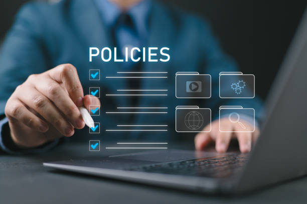 istock Businessman checking the steps through a virtual online document with a list of checkboxes Concepts of practices and policies, company articles of association Terms and Conditions,Privacy Policy 2202287371