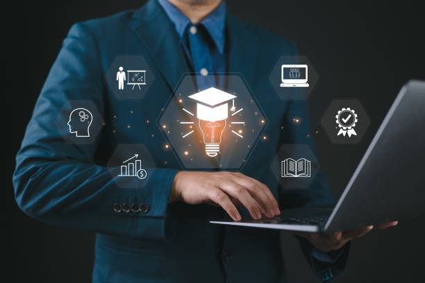 istock online education technology concept, E-learning education, internet lessons and online webinar, AI-enhanced learning with personalized courses. 2202287373