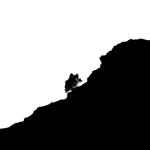 istock black white silhouette of a mountain ridge with a single small tree 2202306414