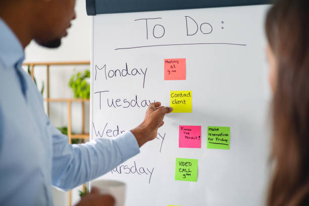 istock Business Team Organizing Tasks With Sticky Notes on Whiteboard 2202308916