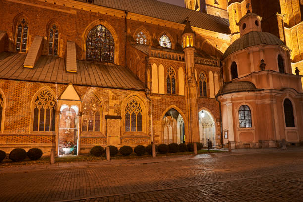 istock gothic cathedral St. John the Baptist Cathedral at night in Wroclaw 2202310046