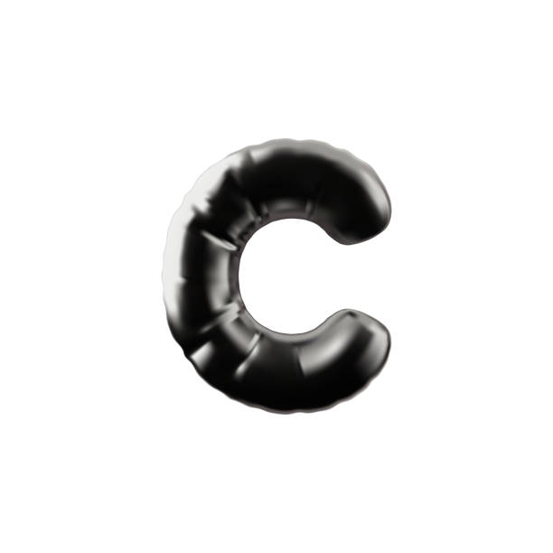 istock 3D English alphabet uppercase letter C from black inflated balloon, vector volume metallic consonant Latin font symbol 2202310804