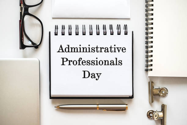 istock Happy Administrative Professionals Day. Notepad with congratulatory inscriptions 2202311338