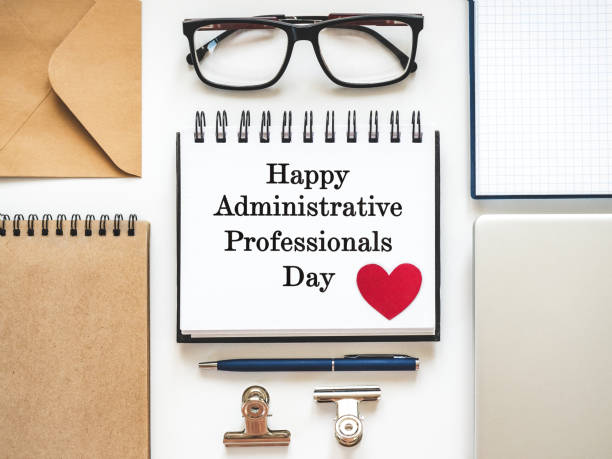 istock Happy Administrative Professionals Day. Notepad with congratulatory inscriptions 2202311362