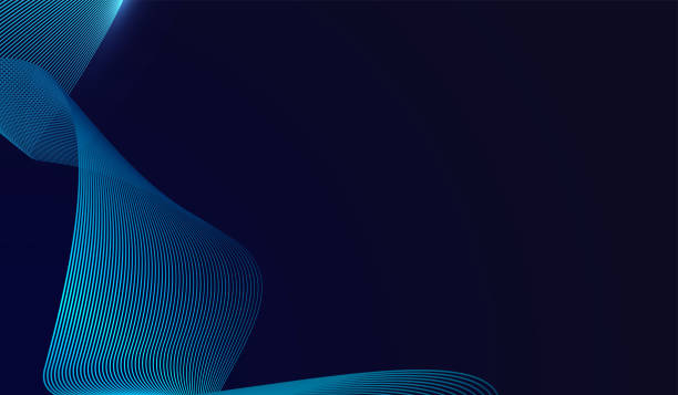 istock A dark blue curved lines in vibrant tones against a deep dark background, waving lines pattern and Abstract glowing wave lines on dark blue background 2202313506