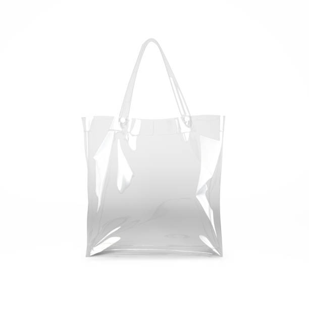 istock Clear plastic tote bag with white handles on a white background. 2202315416