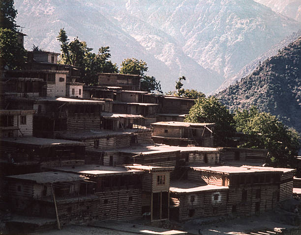 village in the middle of the mountains on the plateau in Nuristan
