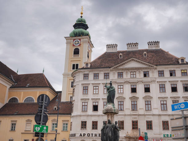 Vienna, Austria - 1 July 2023: Artistic Statues in Vienna Urban Landscape. Diverse sculptures on streets of Vienna, blending history, culture, and artistic expression in city vibrant atmosphere.