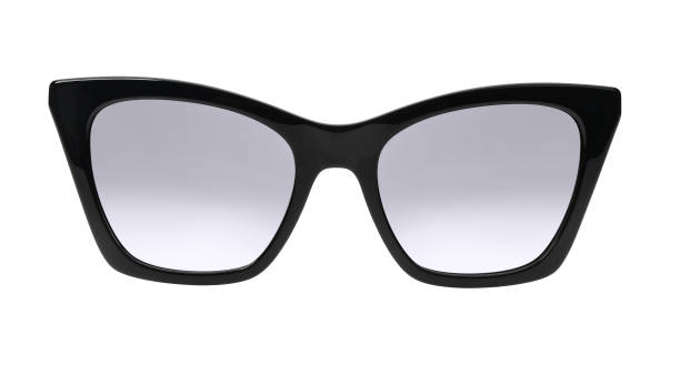 istock Sunglasses isolated on white background. Mockup sunglasses front view closeup design for applying on a portrait. Black glasses shape cat eye. Fashionable modern vintage accessory eyewear in retro style 2202321479