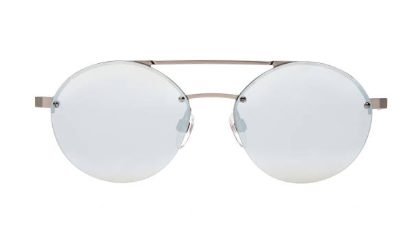 istock Sunglasses isolated on white background. Mockup sunglasses front view closeup design for applying on a portrait. Round shape 2202322555